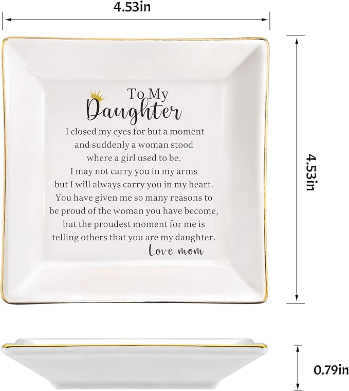 AZVAUUY Daughter Gift from Mom to My Daughter Jewelry Dish Trinket Tray Christmas Birthday Graduation Gift for Daughter Wedding Gift Daughter Bridal Shower Gift Jewelry Holder Ring Dish Organizer