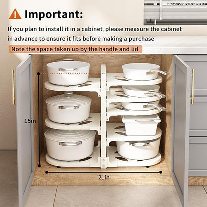 Fovkdcvw Adjustable Heavy Duty Pots and Pans Organizer Under Cabinet, 8-Tier Pot and Pan Organizers Inside Cabinet, Kitchen Cabinet Organizers and Storage, White