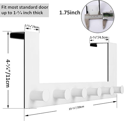 WEBI Over The Door Hook,Door Hanger:Over The Door Towel Rack,6 Peg Door Hooks for Hanging,Door Coat Hanger Over The Door Coat Rack for Towels,Clothes,Behind Back of Bathroom,White,2 Packs