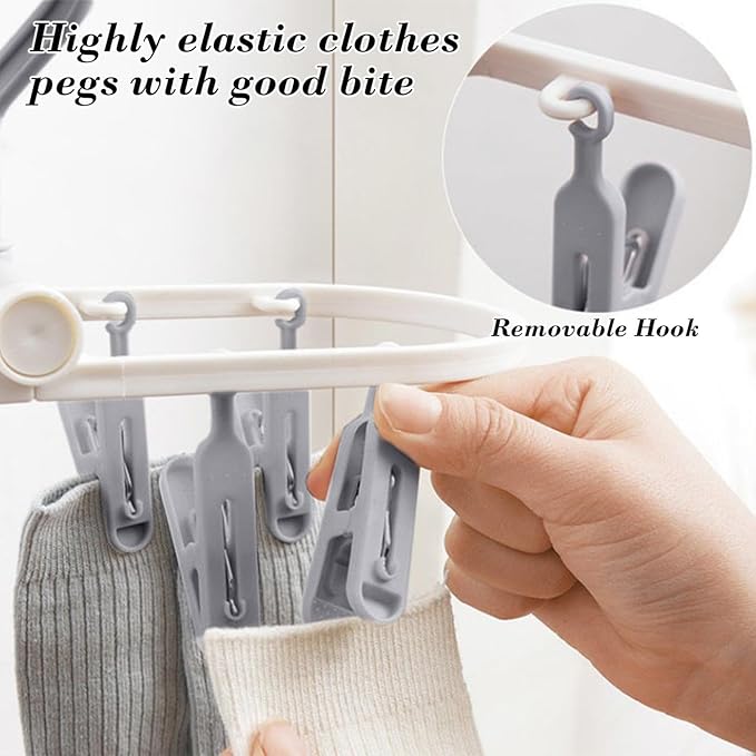 Portable Foldable Clothes Drying Rack, 20 Rotating Clips, Multi-Purpose Laundry Hanger for Underwear, Socks, Indoor/Outdoor Use, Compact, Lightweight, Convenient for Travel and Dorms (Gray)
