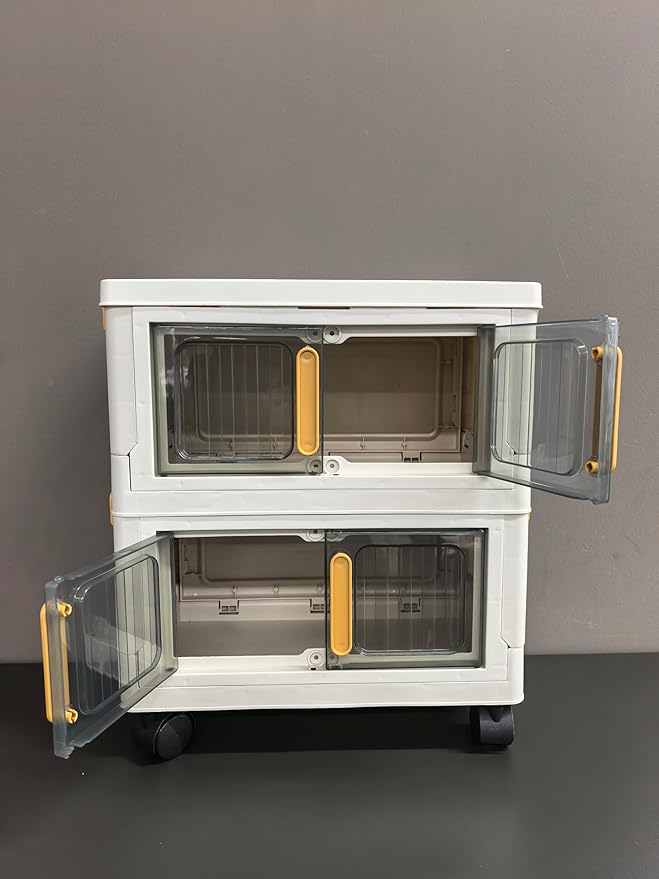 Kitchen Pantry Storage Cabinet, Tableware Cabinet, Spice Rack, Double-Layered 4-Door Foldable