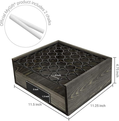 MyGift Vintage Gray Wood Egg Tray Holder with Black Metal, 2 Tier Egg Storage Tray with Erasable Chalkboard Label