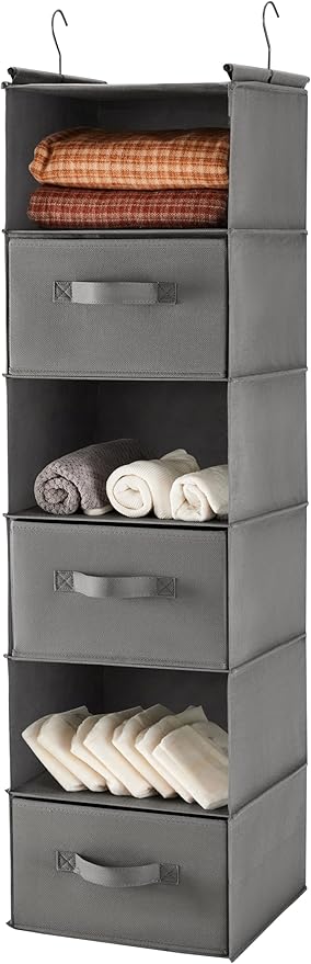MAX Houser 6 Tier Shelf Hanging Closet Organizer, Closet Hanging Shelf with 2 Sturdy Hooks for Storage, Foldable (Grey-D3)
