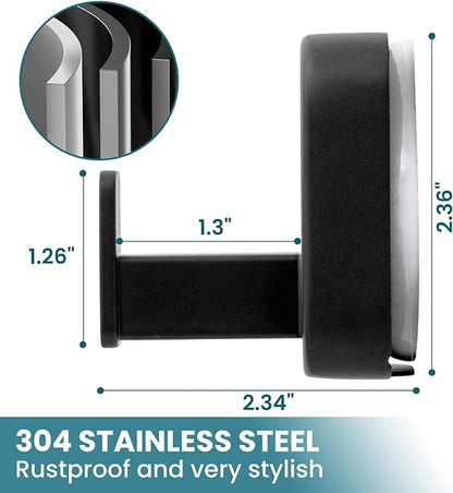 TAILI Thickened 304 Stainless Steel Bathroom Suction Hook for Towel, Loofah, Bathrobe, Patented Strong Suction Cup Holder, Damage-Free Hanging Glass Shower Wall Hook, Hold Up to 11 Lbs, 2 Pack, Black