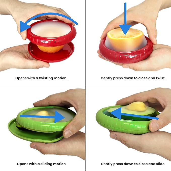 AWLGAK Silicone Food Storage Containers Avocado Saver for Fridge Onion Storage 4-Piece Set Reusable Anti-Oxidation Box Perfect for Vegetables Fruits Lemons Garlic Tomatoes Potatoes