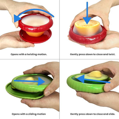 AWLGAK Silicone Food Storage Containers Avocado Saver for Fridge Onion Storage 4-Piece Set Reusable Anti-Oxidation Box Perfect for Vegetables Fruits Lemons Garlic Tomatoes Potatoes