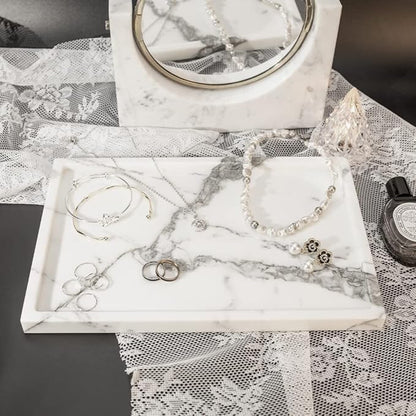 Real Luxurious Natural Marble Vanity Tray Genuine Marble Storage Tray for Home Decor Stone Tray for Bathroom/Kitchen/Vanity/Dresser Non-Resin/(arabescato)
