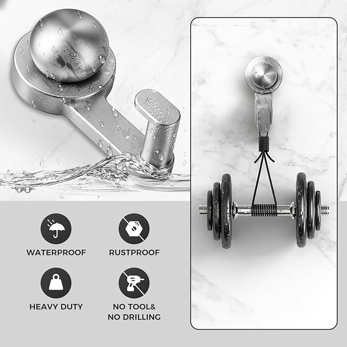 WingWider Shower Hooks for Inside Shower,No-Drill Removable&Reusable Towel Hooks for Bathroom,Heavy Duty Suction Cup Hooks for Glass Window,2 Pack(Silver)