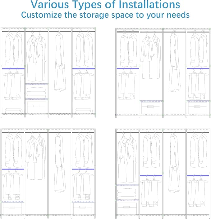 VIPEK V40LC Covered Clothes Rack with Dimmable LED Lights, Heavy Duty Garment Rack with Cover Portable Closet Wardrobe Clothing Racks for Hanging Clothes, White Closet Racks with Black Oxford Cover