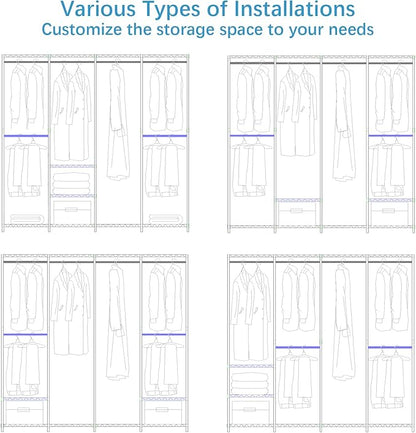 VIPEK V40LC Covered Clothes Rack with Dimmable LED Lights, Heavy Duty Garment Rack with Cover Portable Closet Wardrobe Clothing Racks for Hanging Clothes, White Closet Racks with Black Oxford Cover