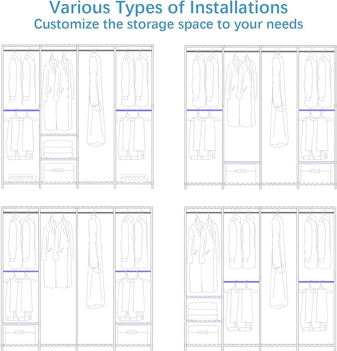 VIPEK V40LC Covered Clothes Rack with Dimmable LED Lights, Heavy Duty Garment Rack with Cover Portable Closet Wardrobe Clothing Racks for Hanging Clothes, White Closet Racks with Grey Oxford Cover