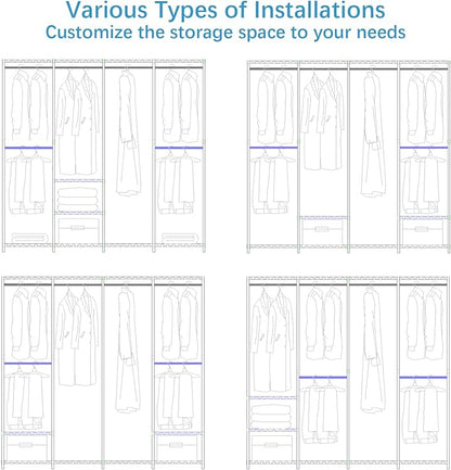 VIPEK V40LC Covered Clothes Rack with Dimmable LED Lights, Heavy Duty Garment Rack with Cover Portable Closet Wardrobe Clothing Racks for Hanging Clothes, White Closet Racks with Grey Oxford Cover