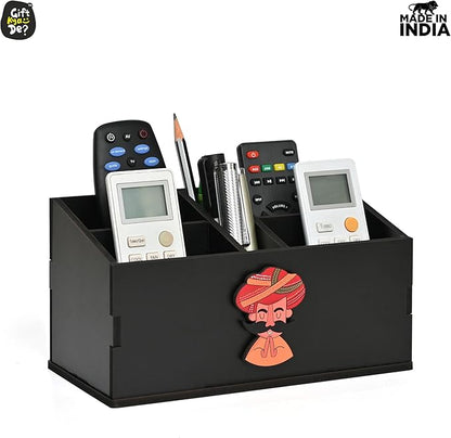 GKD wooden Remote Stand with 5 Sections | Remote Holder for Living Room, TV, and AC | Stationary Organizer | 5 in 1 | Ideal for Home and Office (Black Rajasthan)