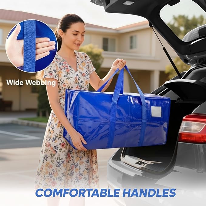 10 Pack Extra Large Moving Bags with Strong Zipper & Handles - Heavy Duty Clothes Storage Tote Bins - Moving Boxes for Space Saving, College Supplies