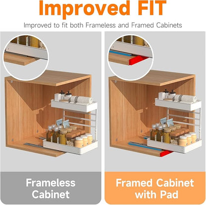 EVERIE Metal Pull Out Slide Shelf Organizer for Framed or Frameless Under Sink CabinetsOrganization in Kitchen, Bathroom, Counter, Cabinets (White, 1 Set)