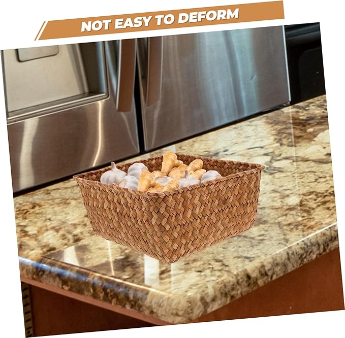 Natural Seagrass Basket Organizer Capacity Kitchen Storage Box for Spices Utensils Desktop Storage Versatile Home Organizer for All Rooms