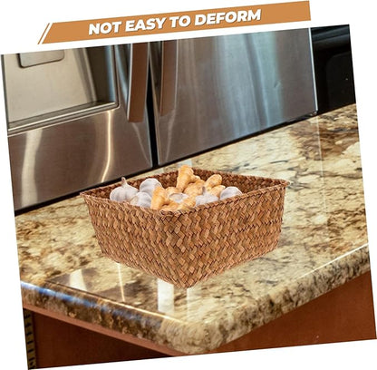 Natural Seagrass Basket Organizer Capacity Kitchen Storage Box for Spices Utensils Desktop Storage Versatile Home Organizer for All Rooms