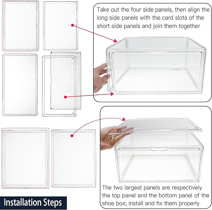 3BBYJL 12 Pack Acrylic Sneakr Shoe Display Case, Size 12.5 Shoe Storage Boxes Clear Stackable Purse Handbag Organizer Under Bed Storage Bins with Magnetic Lids