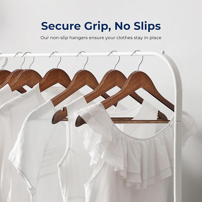 SereneLife 10-Pack Vintage Wooden Suit Hangers – Premium Solid Wood Coat Hangers with 360° Swivel Hook & Notches – Heavy-Duty, Space-Saving Design for Shirts, Jackets, Dresses & More