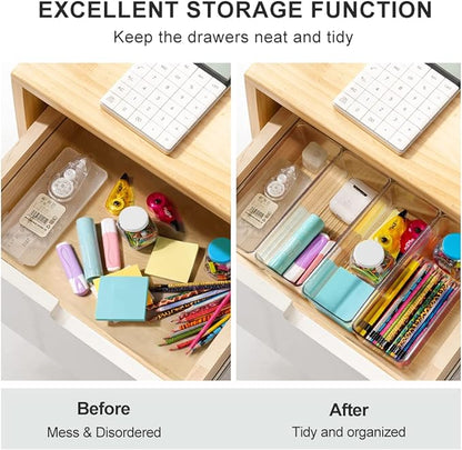 Hudgan 8 Pack Clear Plastic Drawer Organizer Bins Set, Stackable Cutlery Storage Bins Trays for Organizing Kitchen, Bathroom, Office, Crafts, Gadgets, Cabinet Supplies