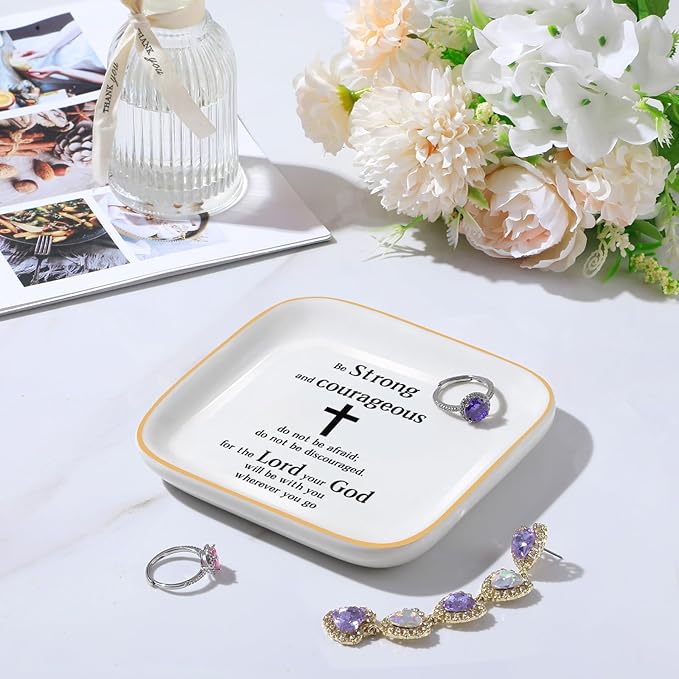 PUDDING CABIN Christian Gifts for Women Friends Faith Ring Dish, Religious Spiritual Gifts for Women Daughter Adult Sister Teen Girls Coworkers
