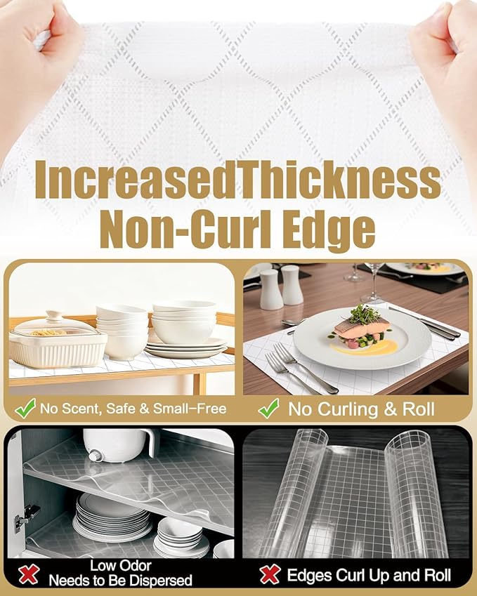 Shelf Liners for Kitchen Cabinets Non-Adhesive 12in x 20FT, Non-Slip Thickened Shelf Paper Waterproof Washable for Drawer Dresser Pantry Shelve Bathroom Protector Liner