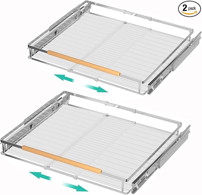 iPEGTOP 2 Pack Pull Out Cabinet Drawer Shelf Organizer, Extendable Sliding Slide Out Pantry Shelves Storage Heavy Duty for Kitchen Cabinets Under Sink, Adjustable Width 17.1~28" W x 22.4" D