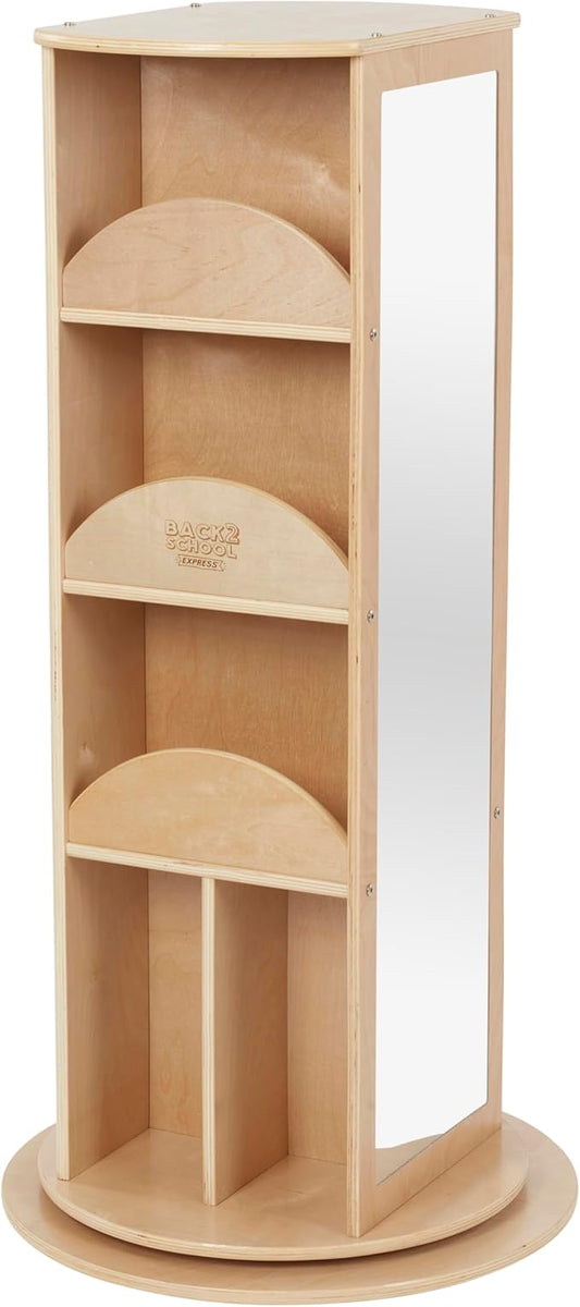 Rotating Dress-Up Organizer with Mirror, Clothes Rack, Natural
