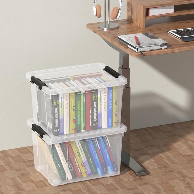 Neadas 22 Quart Plastic Clear Storage Box with Wheels, Plastic Storage Bins with Lids, Latching Bins, 4 Packs