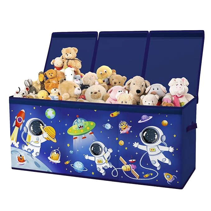 Toy Storage Bin with Lids,Extra Large Toy Box Chest with Handles for Kids Boys Girls,Collapsible Storage Organizer Box Bin Basket for Bedroom,Playroom, Nursery,37.8"x12.6" x15.7",Astronaut