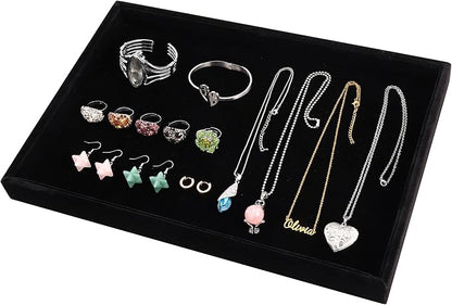 Mornajina 13.8" x 9.5" Velvet Jewelry Tray Jewelry Display Tray, Stackable Empty Plate Trays for Earrings Necklaces Bracelet Rings Display Showcase - Black