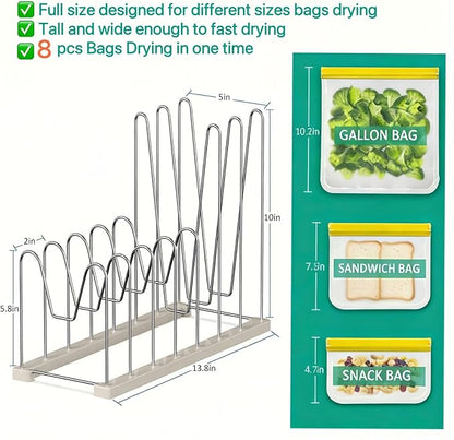 SHILFID Plastic Bag Drying Rack, Reusable Bag Drying Rack for Silicone Bag & Ziploc Bag, Bottle Dryer Rack for Gloves & Glasses, Pan Lid & Cutting Board Organizer