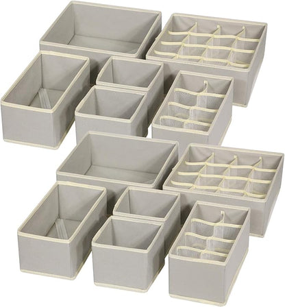 12 Pack Foldable Drawer Organizer Dividers Cloth Storage Box Closet Dresser Organizer Cube Fabric Containers Basket Bins for Underwear Bras Socks Panties Lingeries Nursery Baby Clothes Gray