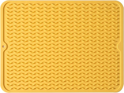 Silicone Dish Drying Mat for Multiple Usage,Easy clean,Eco-friendly,Heat-resistant Silicone Mat for Kitchen Counter or Sink,Refrigerator or drawer liner Yellow L 16 inches x 12 inches