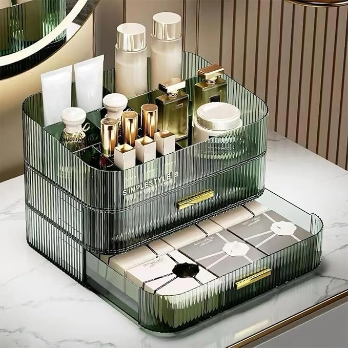 Decorcode Stackable Cosmetics Organizer Drawers, Bathroom Vanity Makeup Organizers and Storage, Ideal for Desk and Dresser Countertops, Great for Palette, Skincare, Lipsticks, Nail Care. Green