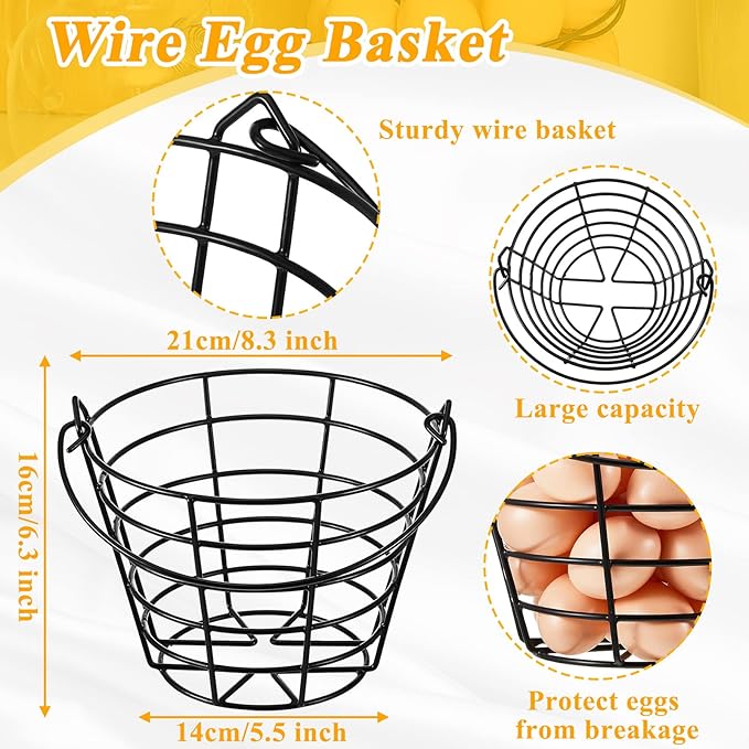 Zubebe 2 Pcs Egg Basket Storage, Spiral Fresh Egg Collecting Holder Countertop Metal Wire Rack Functional Dispenser for Kitchen Display(9.4'',handle Style)