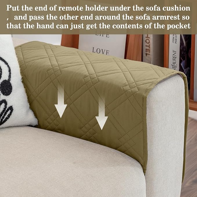 HADEEONG Couch Armrest Organizer Remote Control Holder Bedside Caddy with 6 Pockets, Non-Slip Armchair Caddy Sofa Armrest Organizer for Tv Remote Control, Magazine, Cell Phone, Dark Khaki
