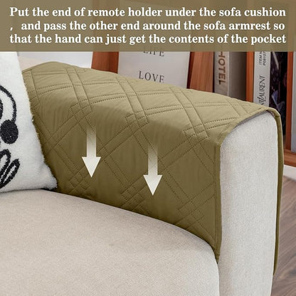 HADEEONG Couch Armrest Organizer Remote Control Holder Bedside Caddy with 6 Pockets, Non-Slip Armchair Caddy Sofa Armrest Organizer for Tv Remote Control, Magazine, Cell Phone, Dark Khaki