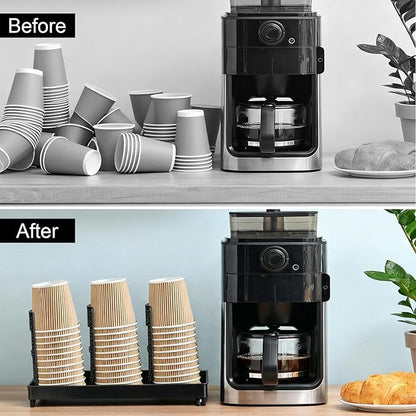Cup Holder, Adjustable Cup and Lid Organizer Dispenser with Coffee Pod & Straw Storage | Unbreakable Metal Holder for Coffee Station, Bar Countertop, Office Breakroom, Kitchen