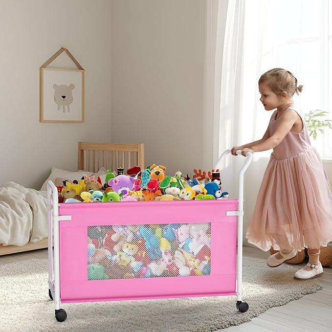 KEEGH Extra Large Toy Box for Kids with 360° Rotating Wheels, Heavy Duty Toy Chest for Boys and Girls, Toy Storage Organizer for Kids, Toy Bins for Living Room, Nursery, Bedroom (Pink)