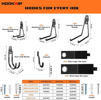 Pack 20 Garage Hooks Heavy Duty | Multi-Sized Wall Mount Tool Hangers with Anti-Rust PVC Coating | Heavy Duty Wall Hooks for Bikes, Ladders, Garden Tools, and More
