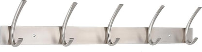 BIRDROCK HOME Premium 5-Hook Stainless Steel Coat and Hat Rack for Wall - Front Door Organizer - Mounted Hanger for Jackets, Clothes, Hats, Towel - Silver Dual Hooks - Brushed Nickel Finish