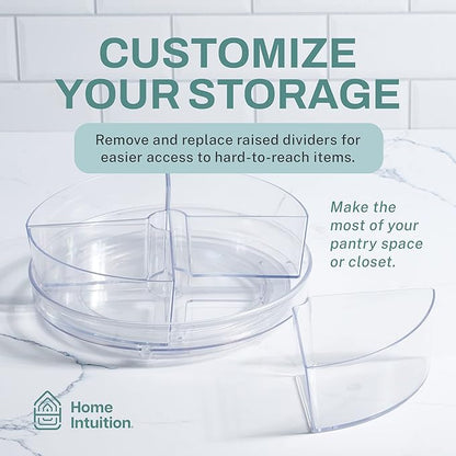 Home Intuition Round Plastic Lazy Susan Turntable Food Storage Container for Kitchen (4 Removable Bin, 1 Pack)