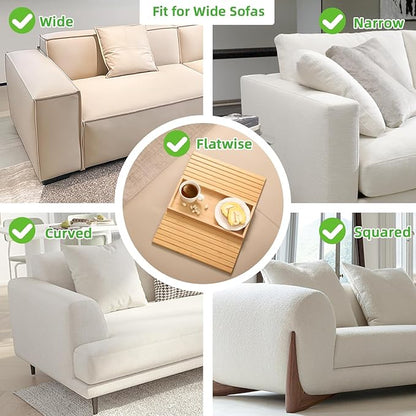 GEHE Bamboo Sofa Arm Tray, Foldable Couch Arm Tray Side Table, Anti-Falling Armrest Tables Cup Holder for Snacks, Drinks, Beers, Phone, Control, Flexible and Portable, Anti-Slip