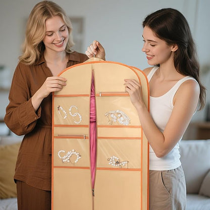 65" Garment Bag for Travel for Hanging Clothes Storage Hanging Suit Cover with Zipper and Accessory Storage for Coats, Dresses, Suits