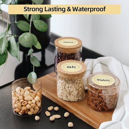 BATTOO 500 Pcs Golden Flower Labels, 2 Inch Round, Waterproof Oil Resistant, Perfect for Jars, Bottles, Kitchen, Pantry, Gift Tags