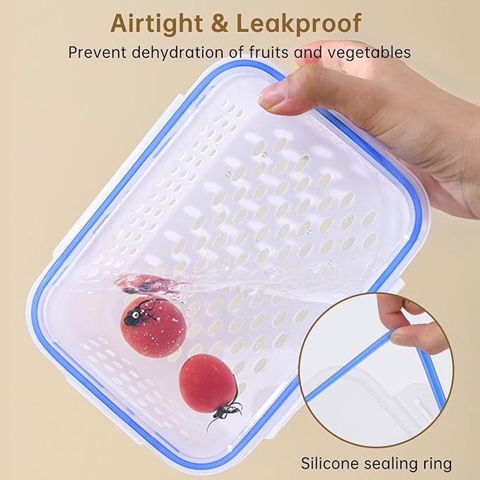 Zmxiabo 3 PCS Fruit Storage Containers for Fridge Food Storage Container Set with Removable Strainer Lid with Strainer Fruit & Vegetable Crisper BPA-Free Plastic Crisper for Long-Term Freshness