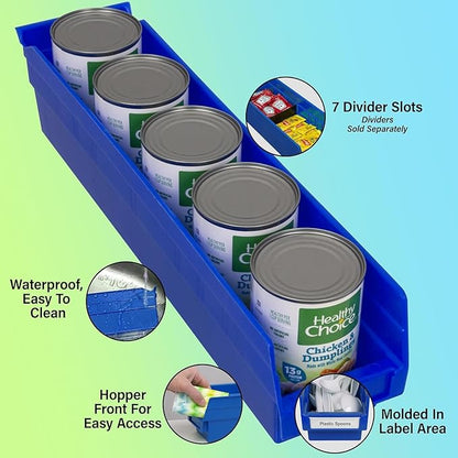 Akro-Mils 30128 Plastic Shelf Bins, Heavy Duty Storage Bins for Garage, Closet, and Drawer Organization, 18-Inch x 4-Inch x 4-Inch, Blue, 12-Pack