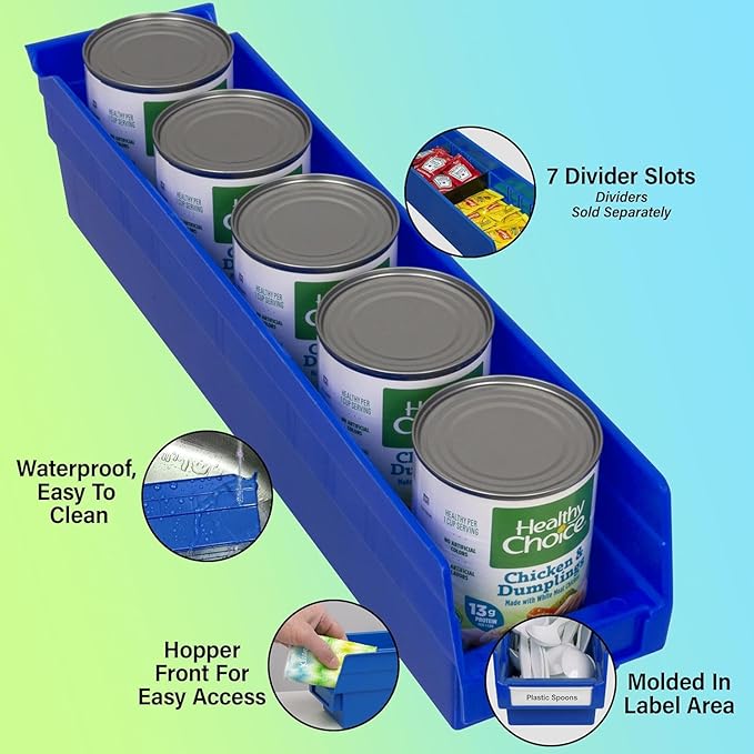 Akro-Mils 30128 Plastic Shelf Bins, Heavy Duty Storage Bins for Garage, Closet, and Drawer Organization, 18-Inch x 4-Inch x 4-Inch, Green, 12-Pack