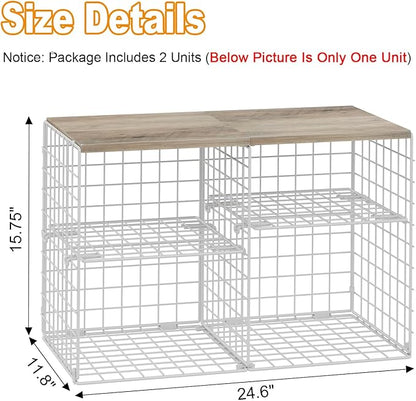2 Pack Closet Shelf Organizer, Closet Organizers and Storage Shelves With Adjustable Dividers, Stackable Storage Bins Baskets For Clothes Sweaters Jeans Jackets, With Wooden Board, 8 Compartments